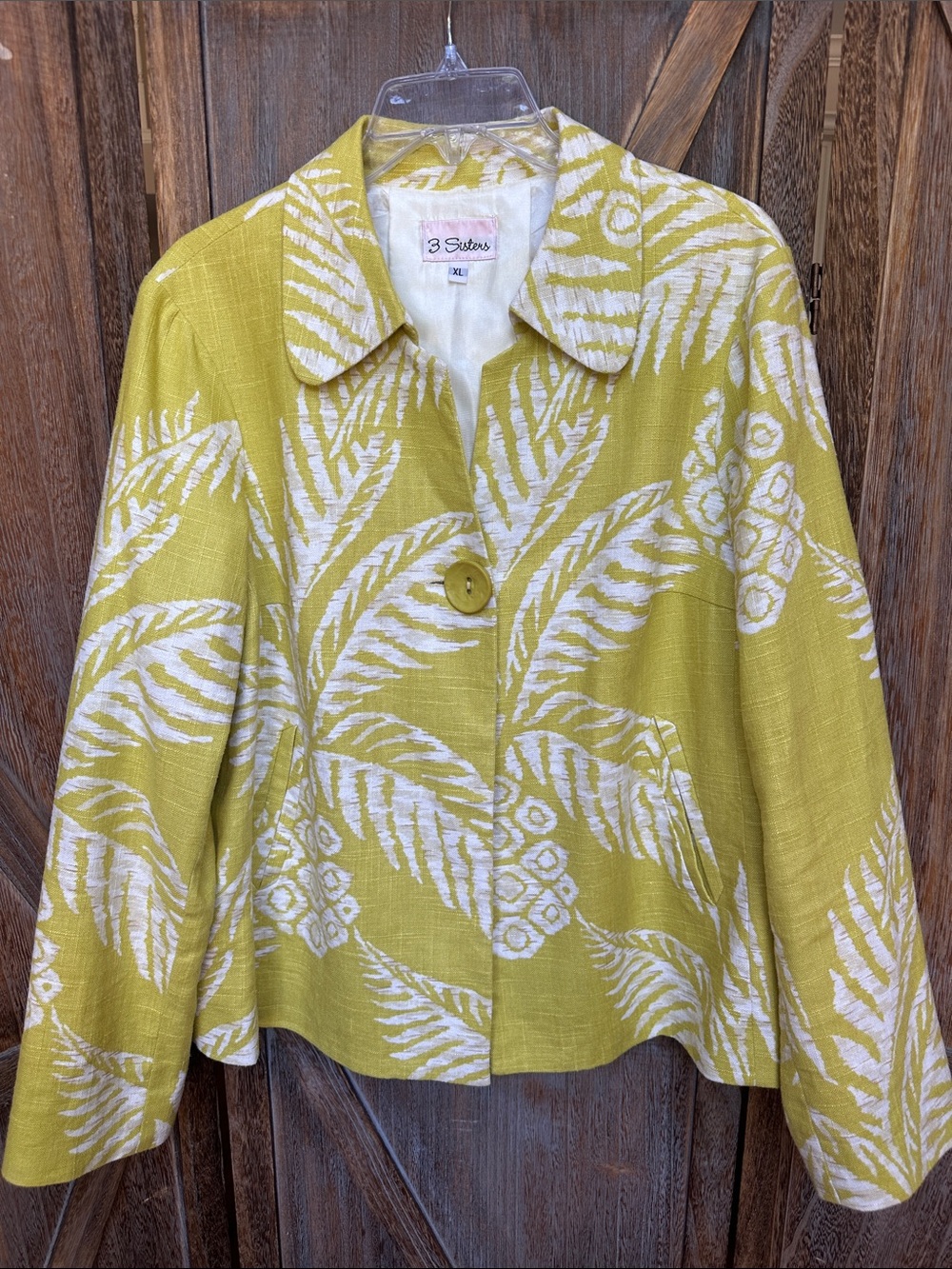 3 Sisters Lime Green & White Tropical Printed Blazer with Pockets